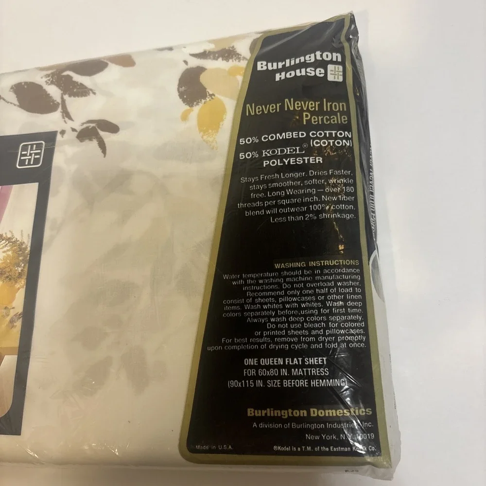 NOS VINTAGE BURLINGTON WISHING TREE NEVER NEVER IRON GOLD STAR QUEEN FLAT SHEET